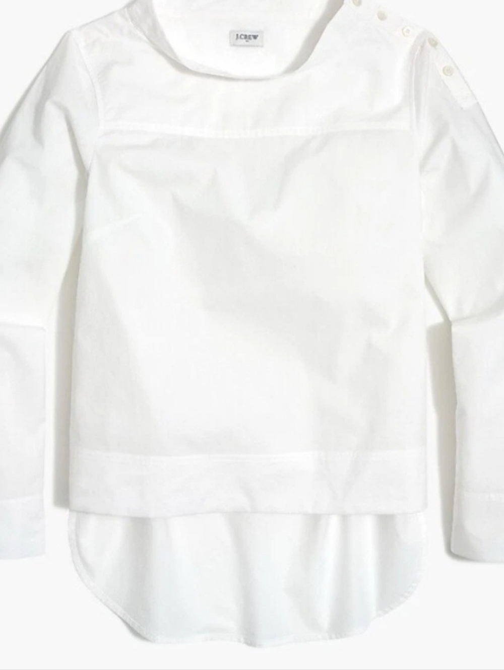 J. Crew Poplin Cotton Funnelneck White Blouse Women's Sz 4 High Low Long Sleeves